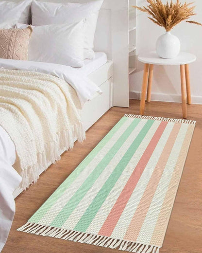 Peach Pink Green Ombre Hallway Runner Rug 2x5ft,Farmhouse Stripe Modern Washable Woven Living Room Bedroom Kitchen Bathroom Carpet with Tassels,Non-Shedding Indoor Outdoor Throw Door Mat for Entryway