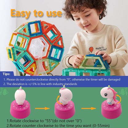 Visual Timer for Kids, Toddler Kitchen Timer 60 Min Countdown, Pink Unicorn