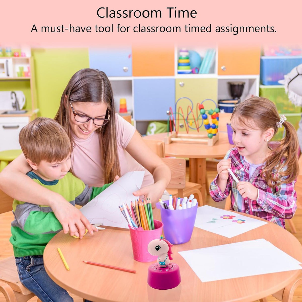 Visual Timer for Kids, Toddler Kitchen Timer 60 Min Countdown, Pink Unicorn