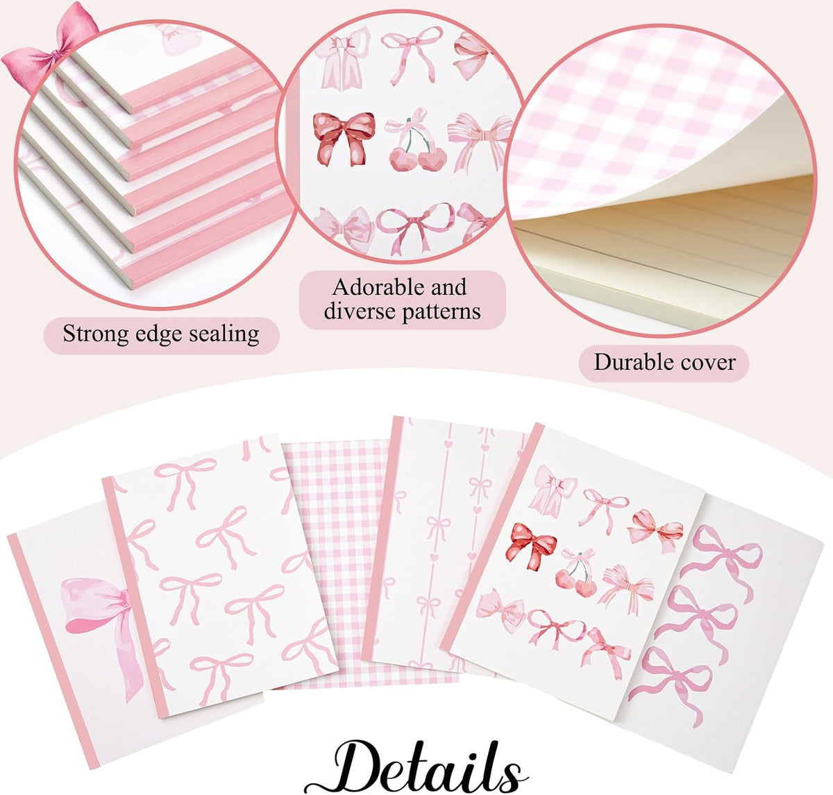 6 Pack Composition Notebook Bundle College Ruled Bulk Pink Bow Composition Notebook Preppy Aesthetic for Back to School Supplies 110 Pages 7-1/2" x 10" Cute Journal for First Day of School Office