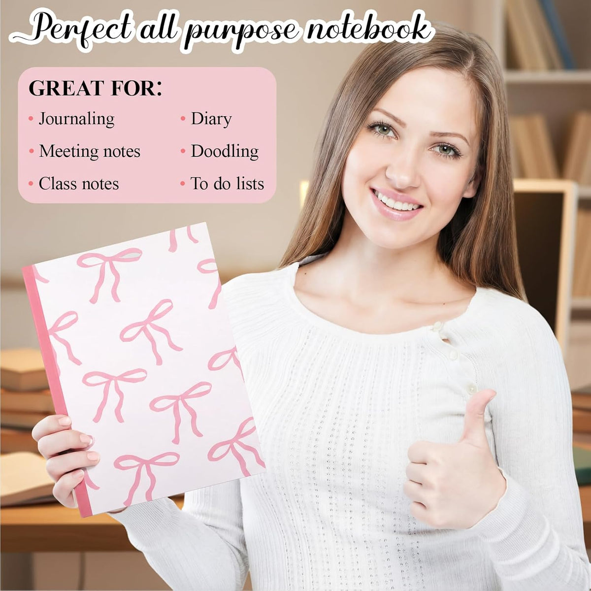 6 Pack Composition Notebook Bundle College Ruled Bulk Pink Bow Composition Notebook Preppy Aesthetic for Back to School Supplies 110 Pages 7-1/2" x 10" Cute Journal for First Day of School Office