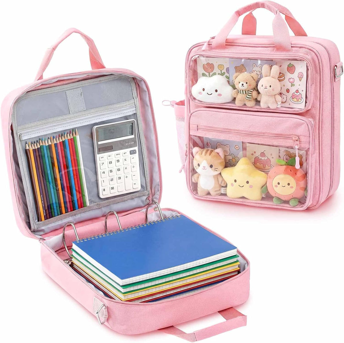 Large Zipper Binder 3 Ring with Window, Pink