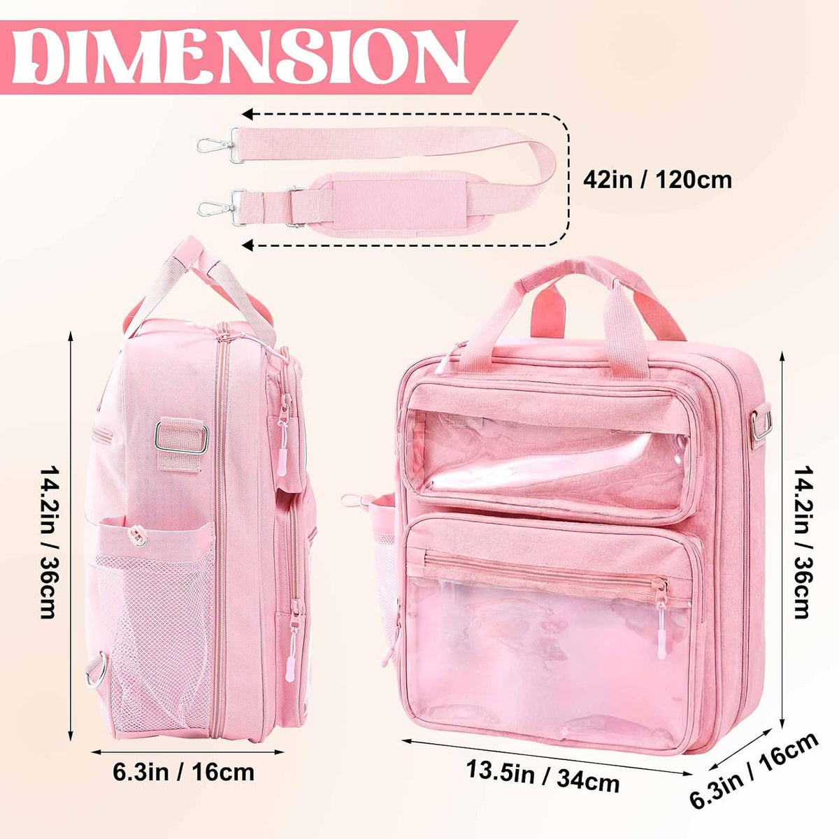 Large Zipper Binder 3 Ring with Window, Pink