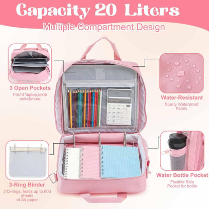 Large Zipper Binder 3 Ring with Window, Pink