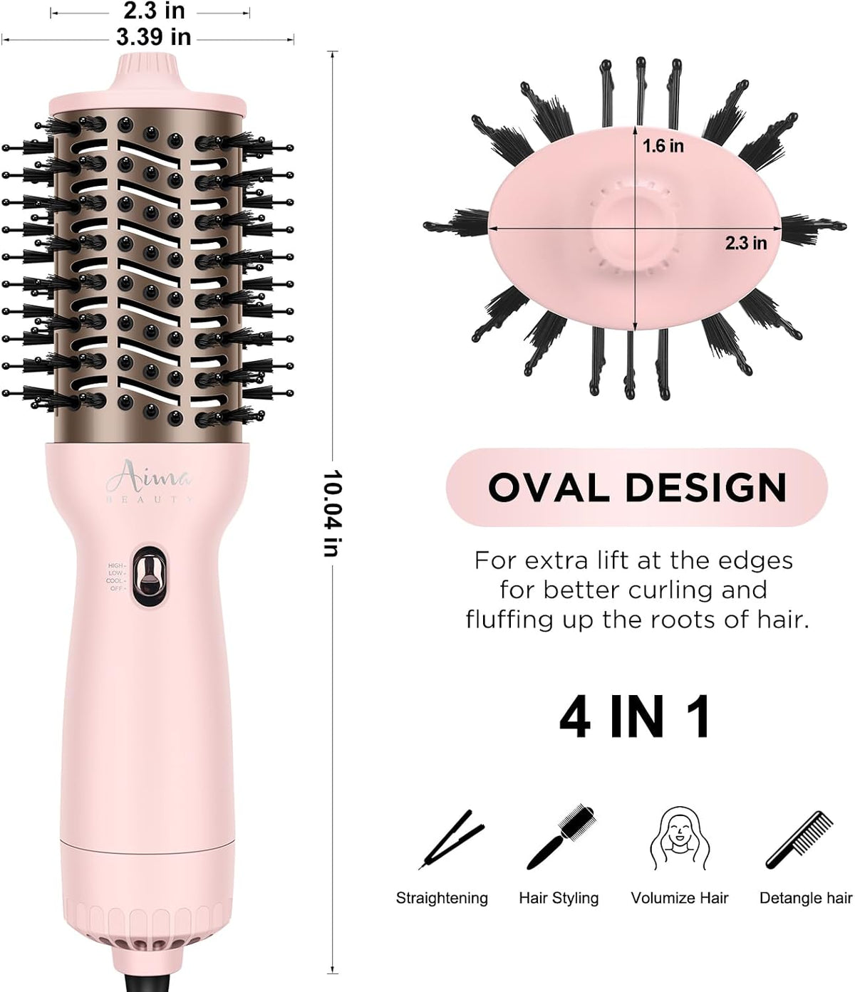 Hair Dryer Brush Auto Dual Voltage Blow Dryer Brush Cool Shot
