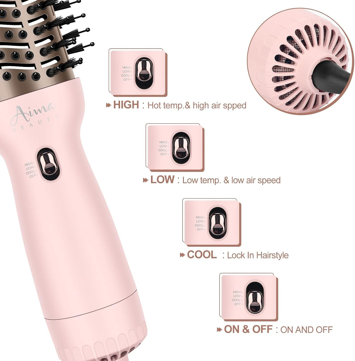 Hair Dryer Brush Auto Dual Voltage Blow Dryer Brush Cool Shot