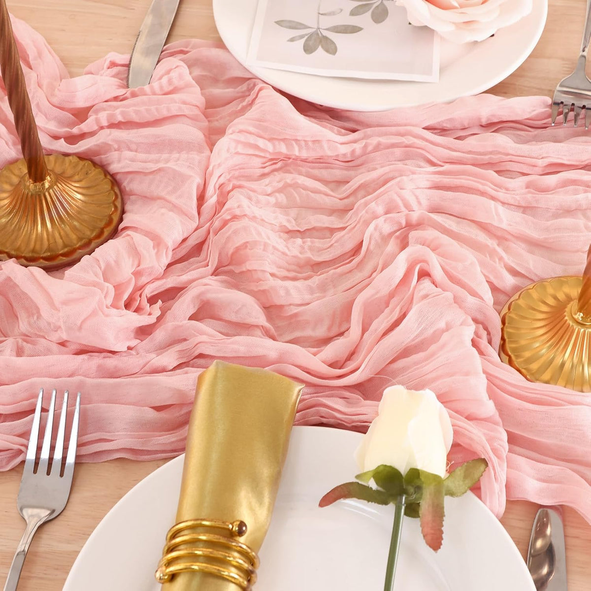 8 Pack Peach Pink Cheesecloth Table Runner 120 Inch Boho Wedding Decor