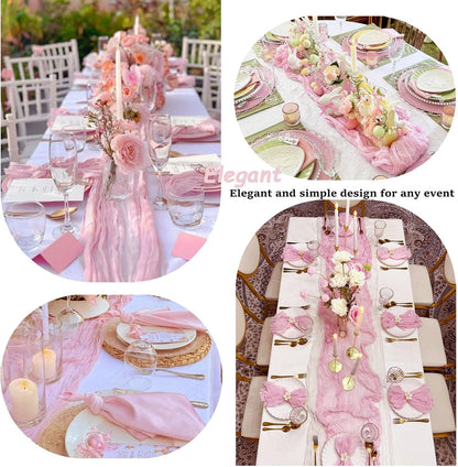 6Pack Light Pink Cheesecloth Table Runner Boho Gauze Cheese Cloth Table Runners Sheer Pink Table Runner for Wedding Party Baby Shower Birthday Home Decor