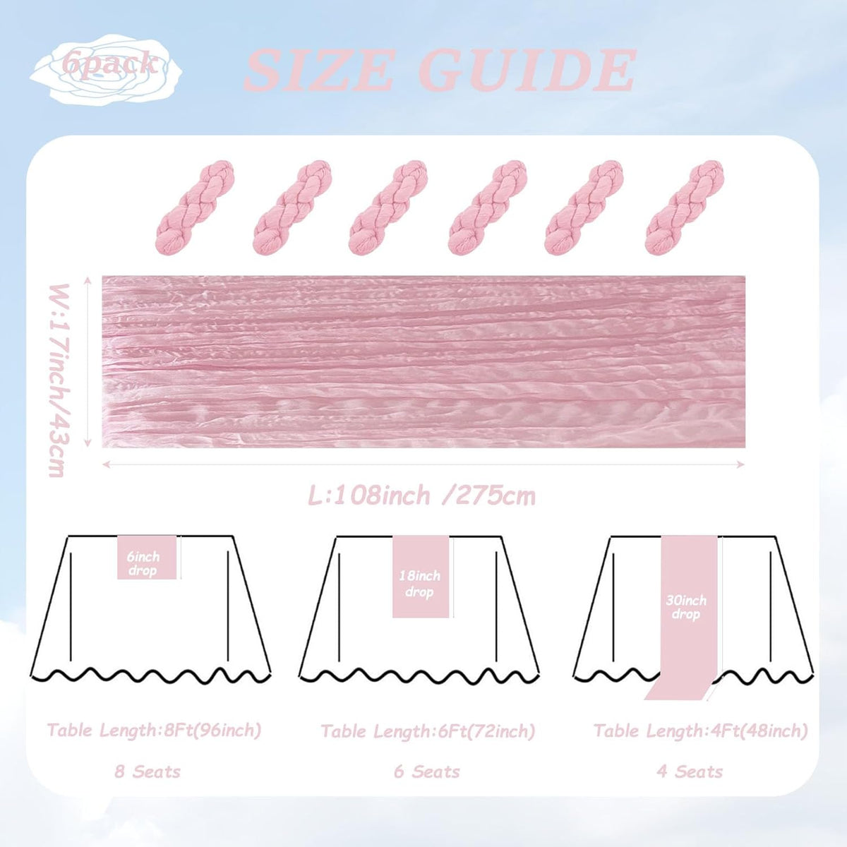 6Pack Light Pink Cheesecloth Table Runner Boho Gauze Cheese Cloth Table Runners Sheer Pink Table Runner for Wedding Party Baby Shower Birthday Home Decor