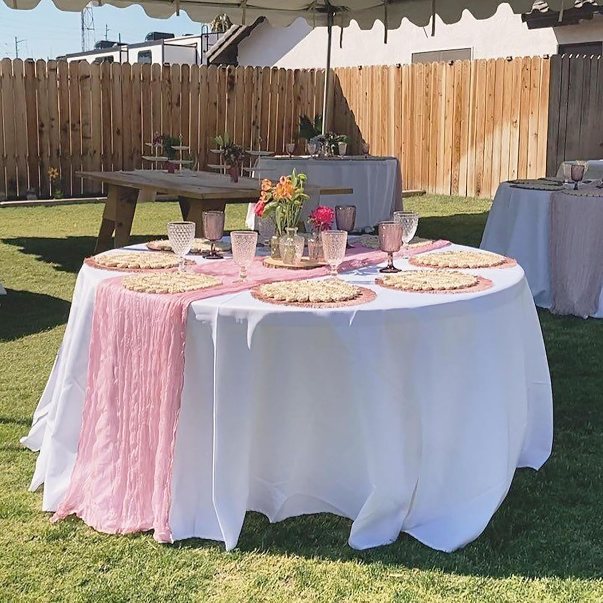 6Pack Light Pink Cheesecloth Table Runner Boho Gauze Cheese Cloth Table Runners Sheer Pink Table Runner for Wedding Party Baby Shower Birthday Home Decor