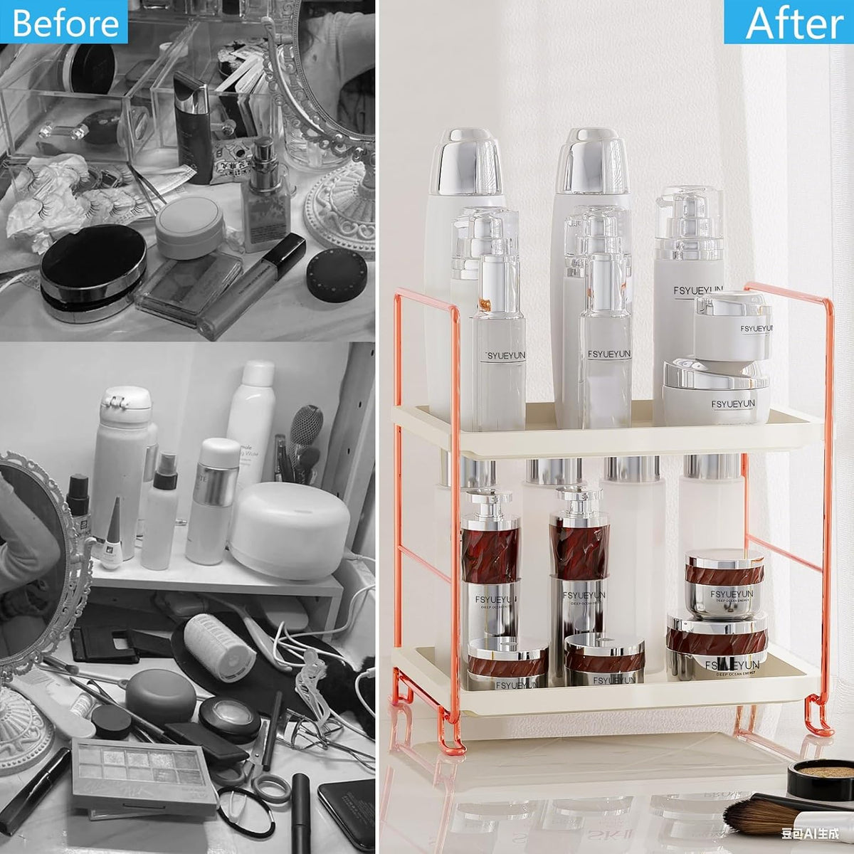 2-Tier Bathroom Countertop Organizer, Makeup Organizer for Vanity