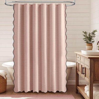 BTTN 72x80 Boho Scalloped Linen Textured Cloth , Blush Pink