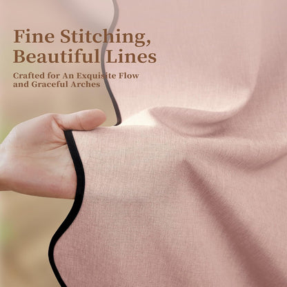 BTTN 72x80 Boho Scalloped Linen Textured Cloth , Blush Pink