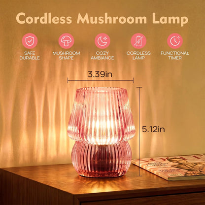 Small Battery Operated Lamp with Timer, Mushroom, Pink