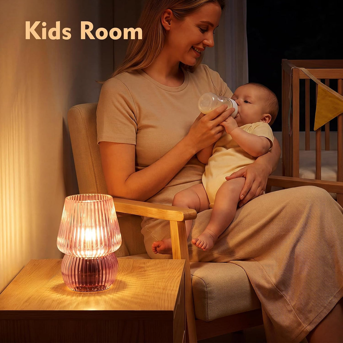 Small Battery Operated Lamp with Timer, Mushroom, Pink