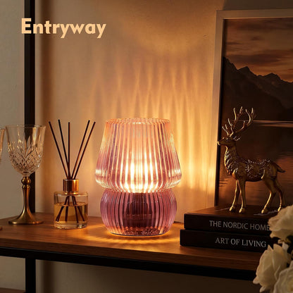 Small Battery Operated Lamp with Timer, Mushroom, Pink