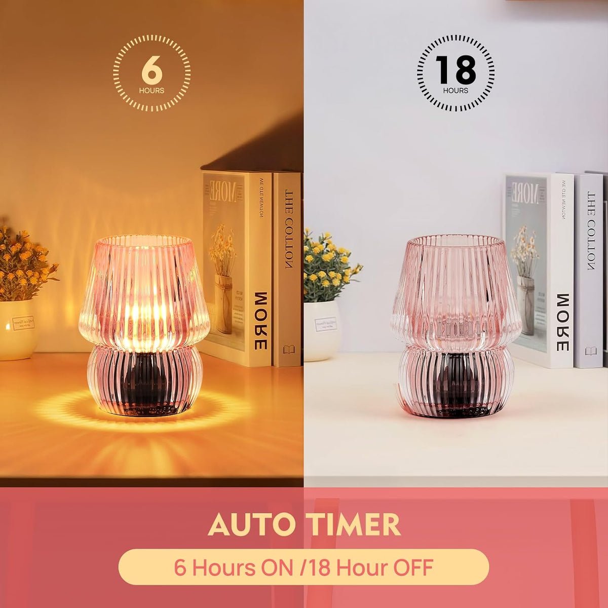 Small Battery Operated Lamp with Timer, Mushroom, Pink