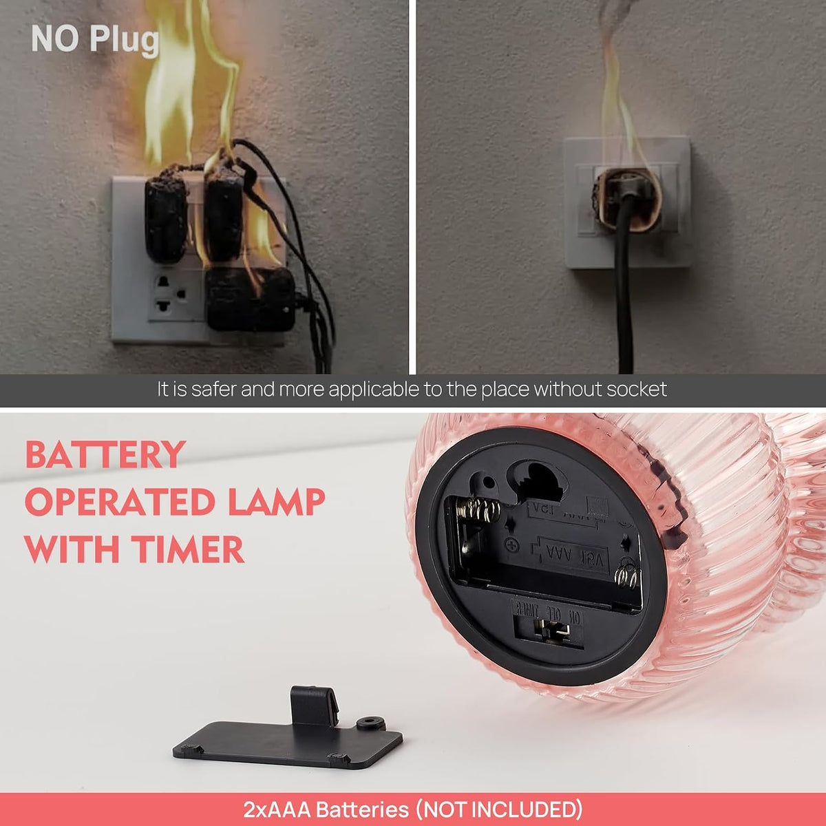 Small Battery Operated Lamp with Timer, Mushroom, Pink