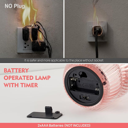 Small Battery Operated Lamp with Timer, Mushroom, Pink