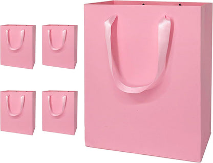 5 Pcs Medium Pink Gift Bags: 8x5x10 Inches Gift bags With Handles Party Favor Bags For Party,Birthday,Baby Shower,Wedding（Pink, No Tissue Paper）