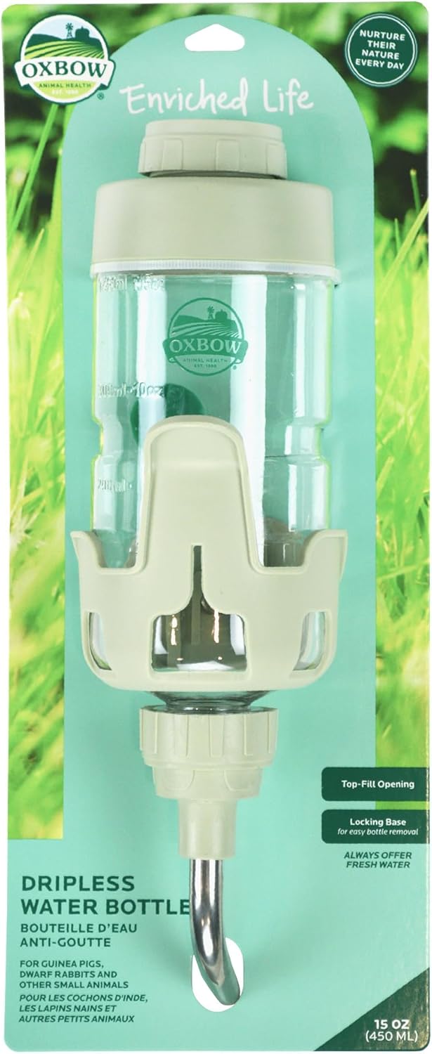 Oxbow Enriched Life Dripless Water Bottle, Guinea Pig Water Bottle, Rabbit Water Bottle, Essential Small Pet Accessory for Guinea Pig Cages & Rabbit Cage, Bunny Supplies, 15oz / 450ml