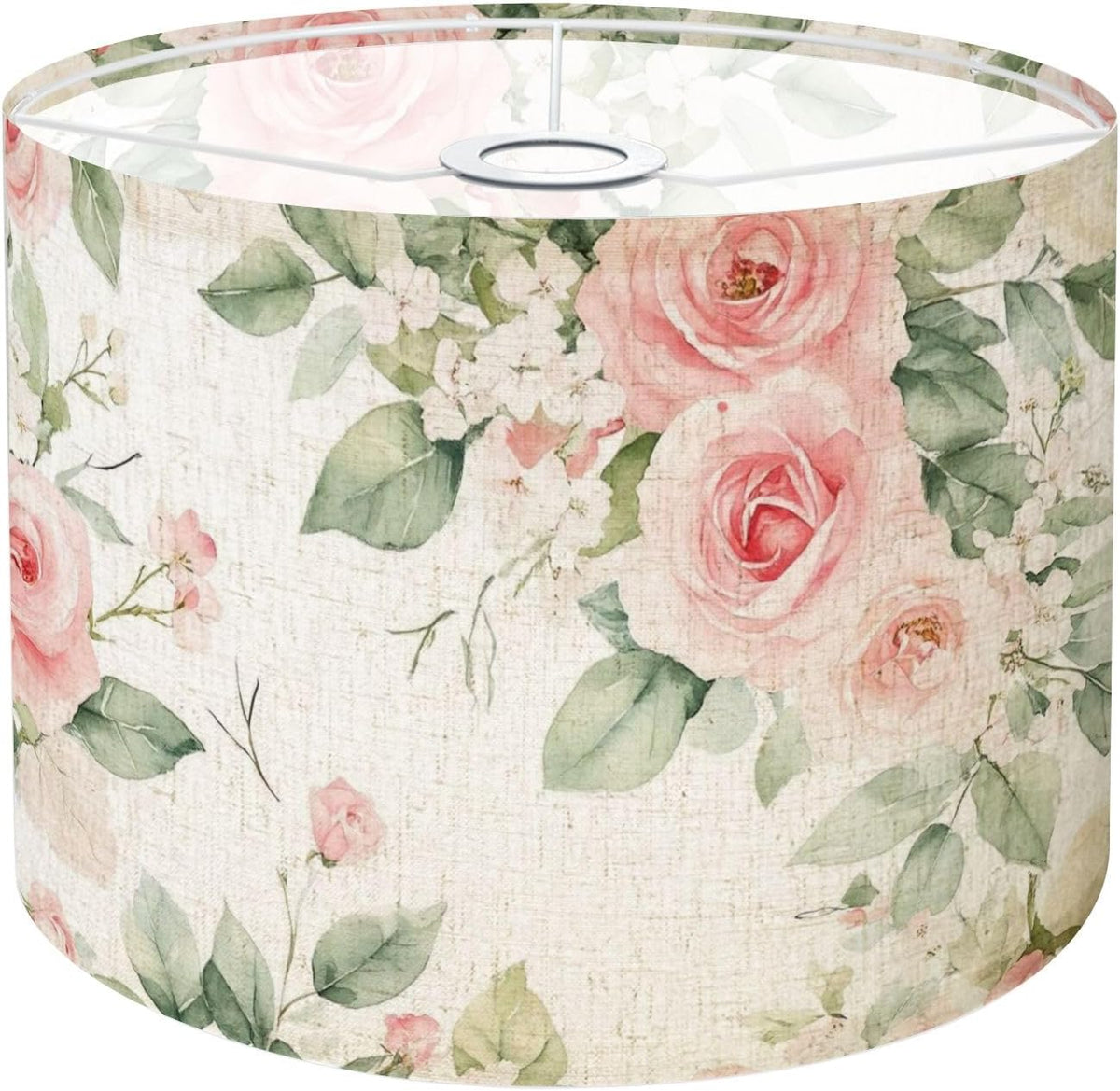 Drum Lamp Shade Seamless watercolor floral pink flowers green leaves branches white Lampshade for Floor Lamps Table Lamps Pendant Light 11"x8.9" Large Lamp Shades Replacement Linen Lampshades