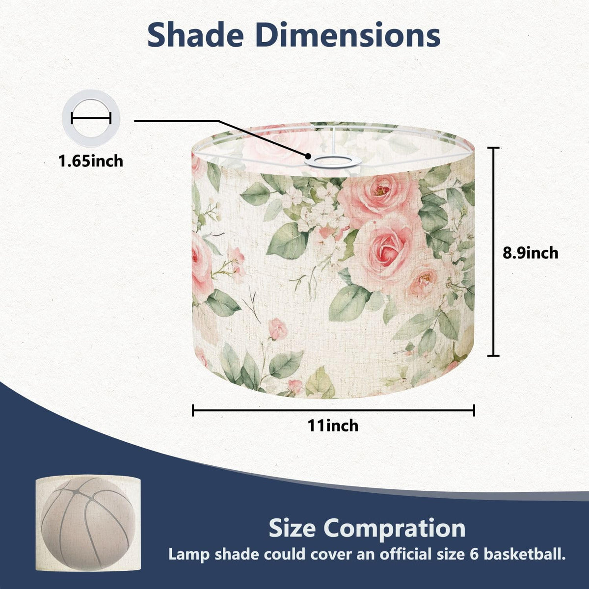 Drum Lamp Shade Seamless watercolor floral pink flowers green leaves branches white Lampshade for Floor Lamps Table Lamps Pendant Light 11"x8.9" Large Lamp Shades Replacement Linen Lampshades
