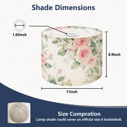 Drum Lamp Shade Seamless watercolor floral pink flowers green leaves branches white Lampshade for Floor Lamps Table Lamps Pendant Light 11"x8.9" Large Lamp Shades Replacement Linen Lampshades