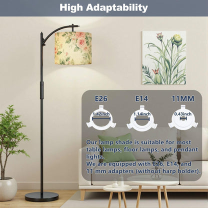 Drum Lamp Shade Seamless watercolor floral pink flowers green leaves branches white Lampshade for Floor Lamps Table Lamps Pendant Light 11"x8.9" Large Lamp Shades Replacement Linen Lampshades
