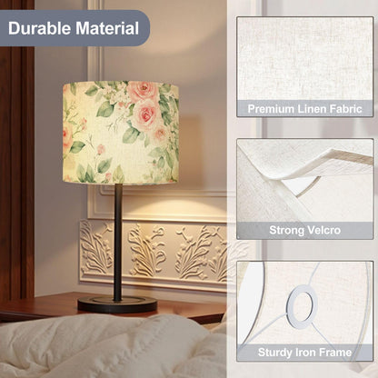 Drum Lamp Shade Seamless watercolor floral pink flowers green leaves branches white Lampshade for Floor Lamps Table Lamps Pendant Light 11"x8.9" Large Lamp Shades Replacement Linen Lampshades