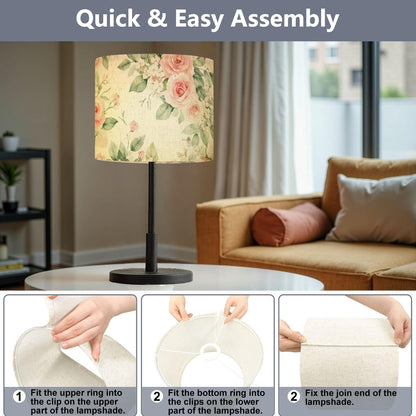 Drum Lamp Shade Seamless watercolor floral pink flowers green leaves branches white Lampshade for Floor Lamps Table Lamps Pendant Light 11"x8.9" Large Lamp Shades Replacement Linen Lampshades