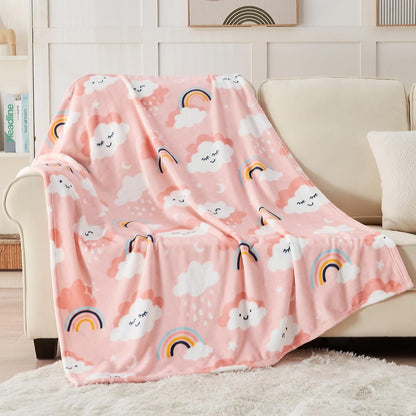 Cute Cloud Print Fleece Throw Blanket for Kids, Pink 50 x 60 Inches