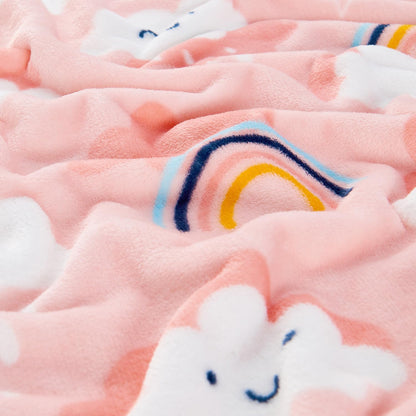 Cute Cloud Print Fleece Throw Blanket for Kids, Pink 50 x 60 Inches