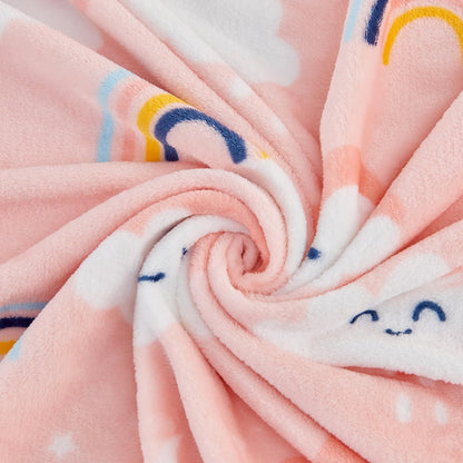 Cute Cloud Print Fleece Throw Blanket for Kids, Pink 50 x 60 Inches