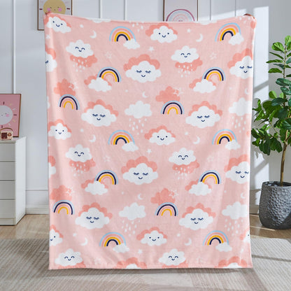 Cute Cloud Print Fleece Throw Blanket for Kids, Pink 50 x 60 Inches