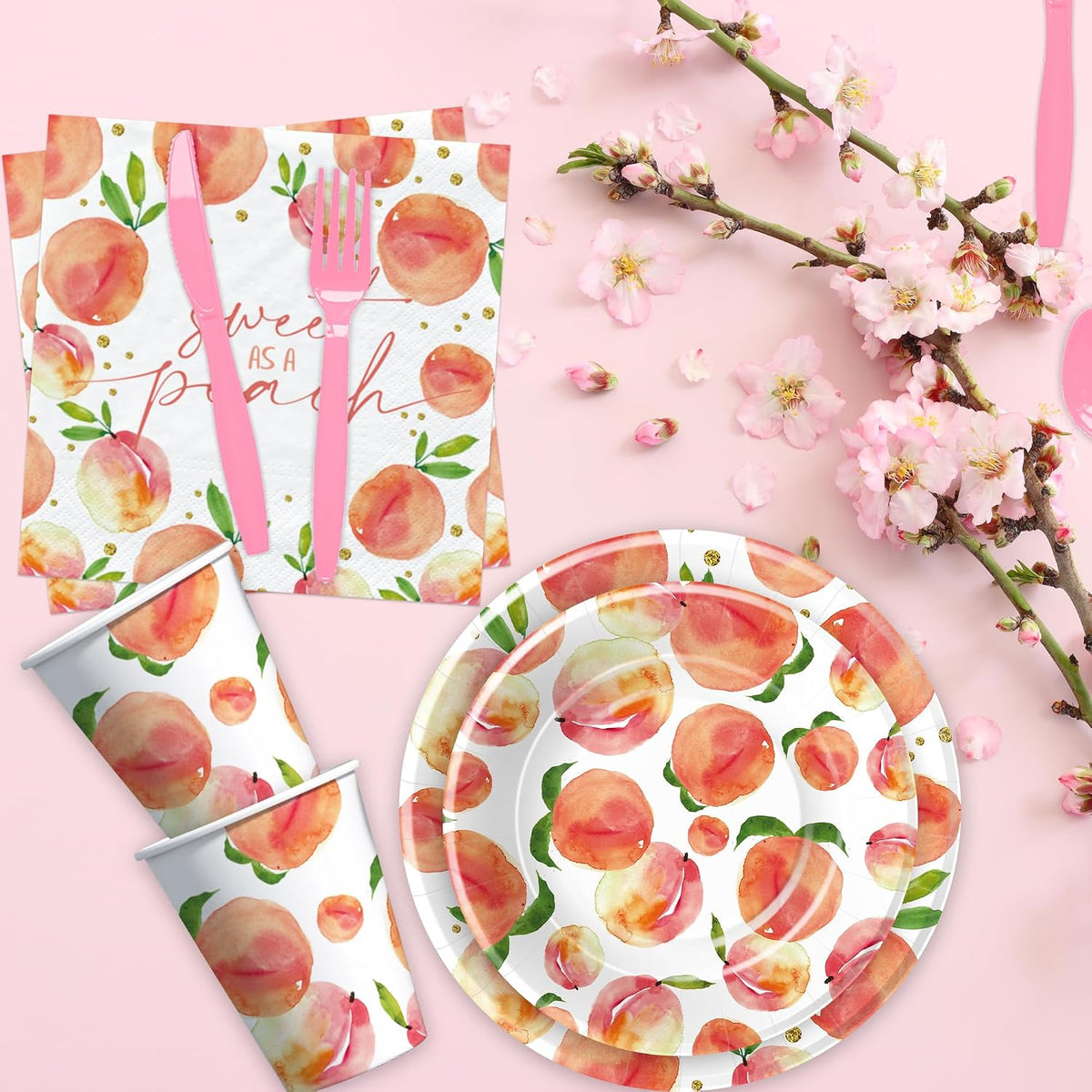 Peach Decorations Tableware, One Sweet Peach Birthday Party Supplies