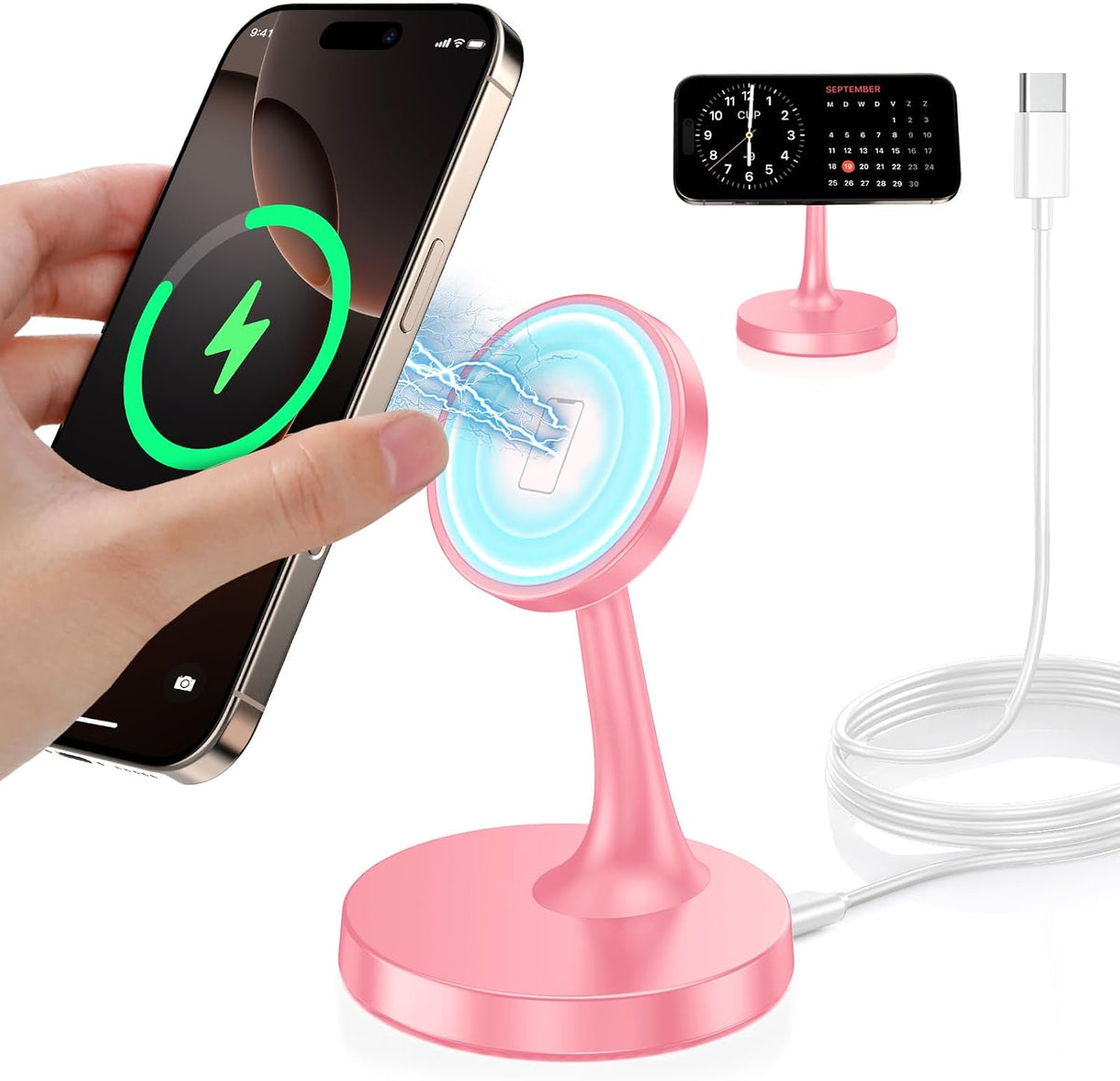 TXXTOL Magnetic Wireless Charger iPhone Stand, 15W Fast Mag-Safe Charger iPhone 17/17 Air/17 Pro/17 Pro Max 16/15/14/13/12 Series Magnet Wireless Charging Station/Pad/AirPods for Home, Office, Travel