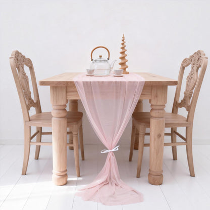2PCS Light Pink Chiffon Table Runner 28x120 Inches Sheer Gauze Table Runner