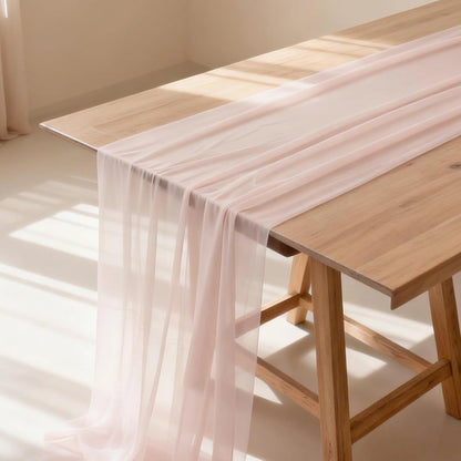 2PCS Light Pink Chiffon Table Runner 28x120 Inches Sheer Gauze Table Runner