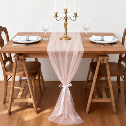 2PCS Light Pink Chiffon Table Runner 28x120 Inches Sheer Gauze Table Runner