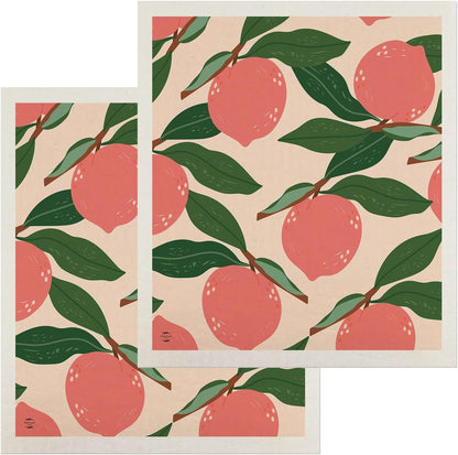 Everyday Pink Citrus Swedish Dishcloth (2-Pack) 7.5x6.75 Bundle for Kitchen - Eco Friendly Reusable Paper Towels - Dish Cloths for Washing Dishes