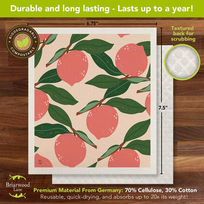 Everyday Pink Citrus Swedish Dishcloth (2-Pack) 7.5x6.75 Bundle for Kitchen - Eco Friendly Reusable Paper Towels - Dish Cloths for Washing Dishes