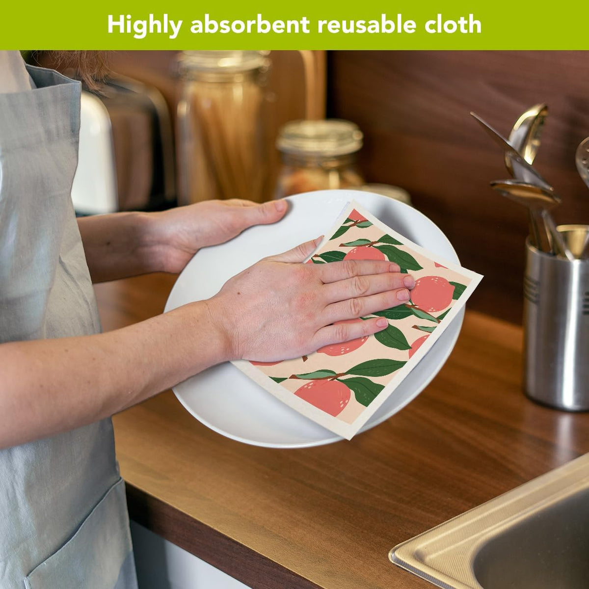 Everyday Pink Citrus Swedish Dishcloth (2-Pack) 7.5x6.75 Bundle for Kitchen - Eco Friendly Reusable Paper Towels - Dish Cloths for Washing Dishes