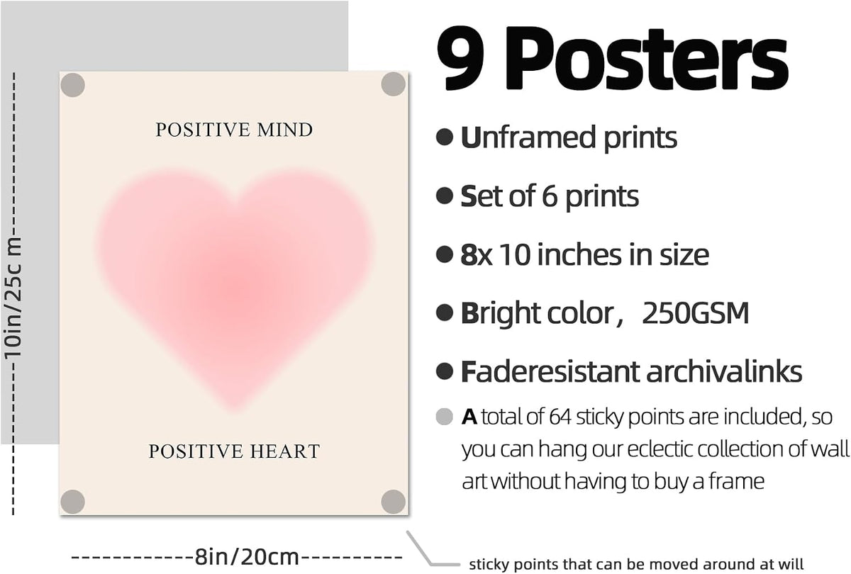 9 Pcs Pink Preppy Room Decor - 8x10 Unframed Aesthetic Abstract Flower Posters, Pastel Gallery Wall Art, Chic Boho Prints for Teen Girls Bedroom, College Dorm Essentials