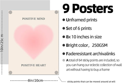 9 Pcs Pink Preppy Room Decor - 8x10 Unframed Aesthetic Abstract Flower Posters, Pastel Gallery Wall Art, Chic Boho Prints for Teen Girls Bedroom, College Dorm Essentials