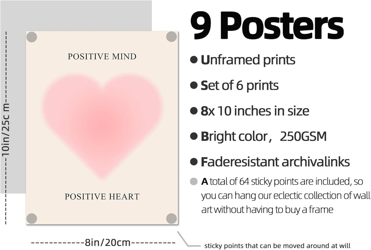 9 Pcs Pink Preppy Room Decor - 8x10 Unframed Aesthetic Abstract Flower Posters, Pastel Gallery Wall Art, Chic Boho Prints for Teen Girls Bedroom, College Dorm Essentials