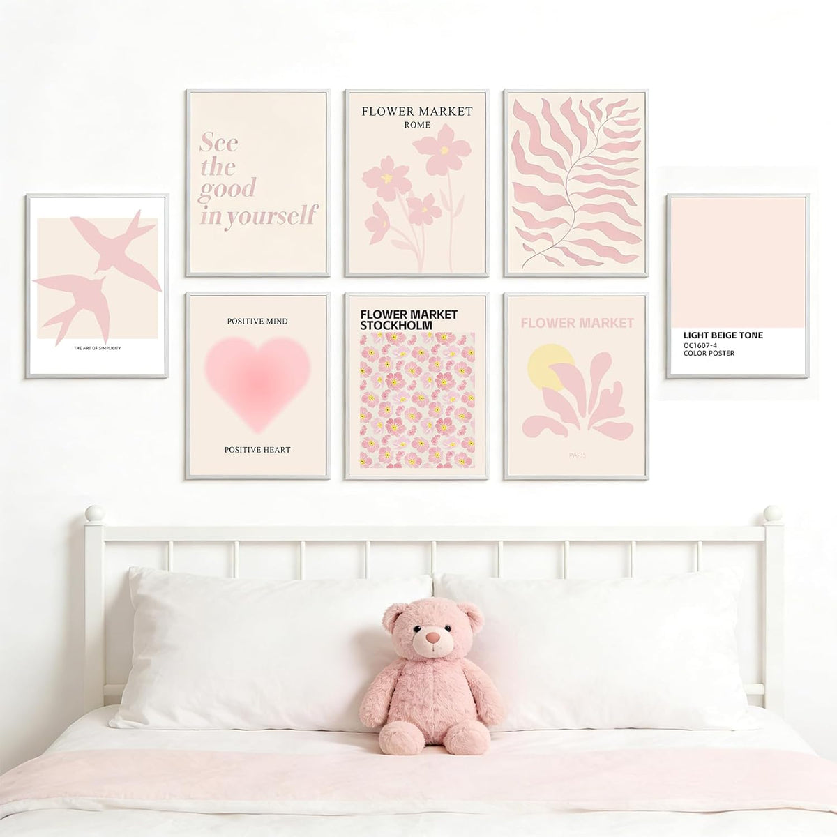 9 Pcs Pink Preppy Room Decor - 8x10 Unframed Aesthetic Abstract Flower Posters, Pastel Gallery Wall Art, Chic Boho Prints for Teen Girls Bedroom, College Dorm Essentials