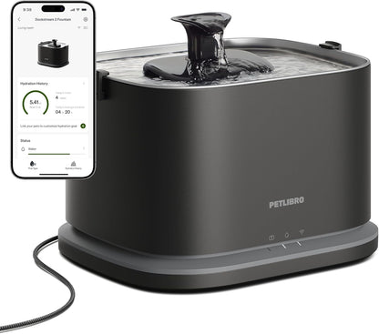 PETLIBRO Upgrade Cat Water Fountain Stainless Steel Tray, Dockstream 2 Cat Fountain Indoor, 3L/101oz Auto Cat Fountains for Drinking, App Monitoring Pet Water Fountain Dog, 5G WiFi Cat Water Dispenser