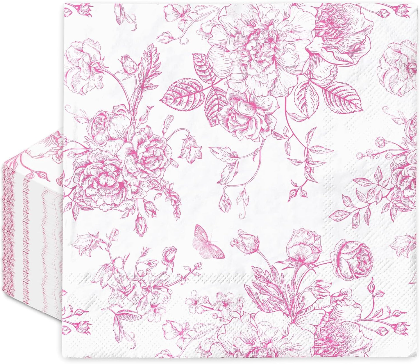 JarThenaAMCS Pink Flower Paper Napkins Floral Disposable Napkins Wildflower Square Luncheon Dinner Napkin for Party Supplies Table Decor, 50 Pcs