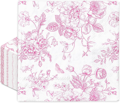 JarThenaAMCS Pink Flower Paper Napkins Floral Disposable Napkins Wildflower Square Luncheon Dinner Napkin for Party Supplies Table Decor, 50 Pcs
